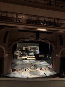 Balcony view of theater stage under construction