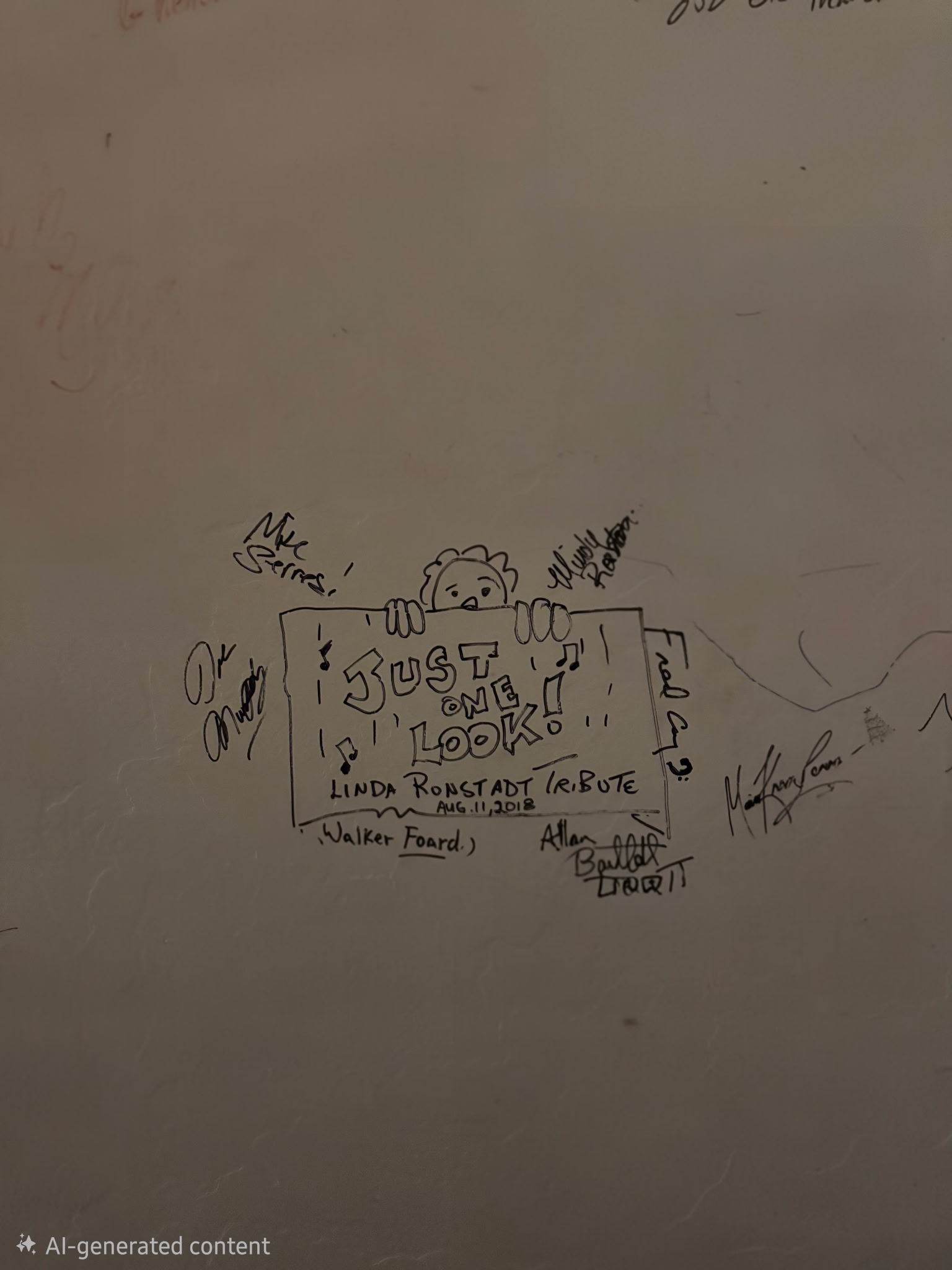 Doodle peeking over sign reading "Just Look