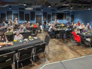 Seniors dining and socializing at community event
